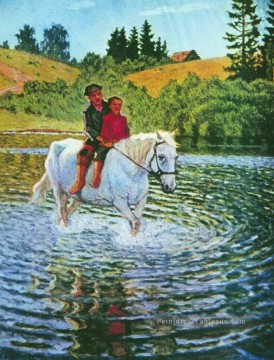Animaux œuvres - enfants sur un cheval Nikolay Bogdanov Belsky enfants animal de compagnie